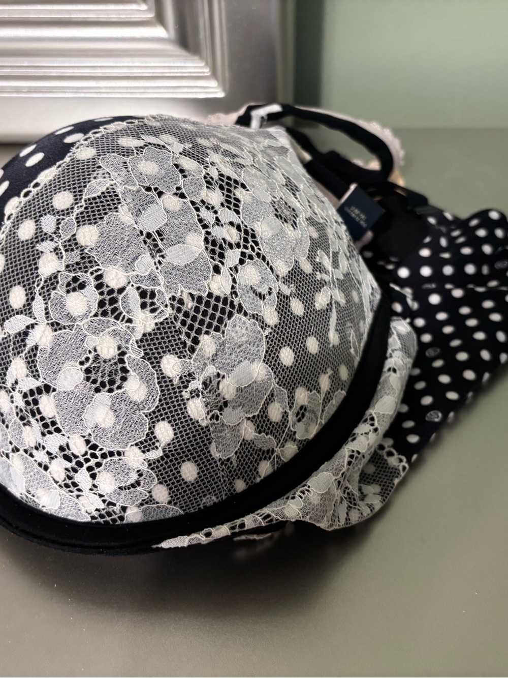 Victoria's Secret Black and White Polka Dot Push-Up Bra